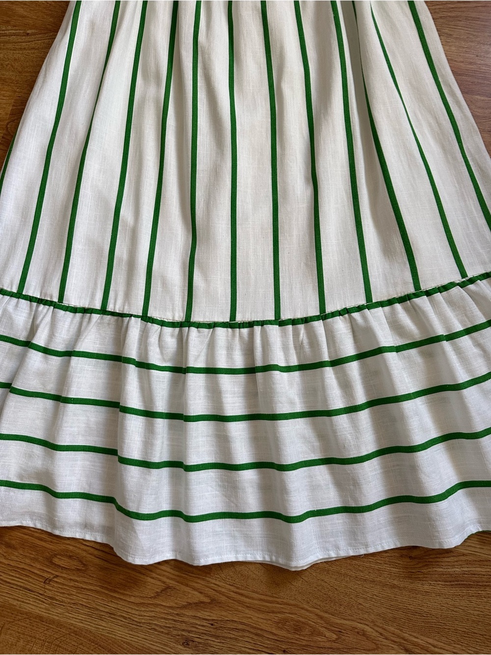 By the River White Green Stripe Maxi Dress M Open Back - Picture 6 of 14
